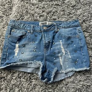 Rhinestone Pearl Studded Jean Shorts